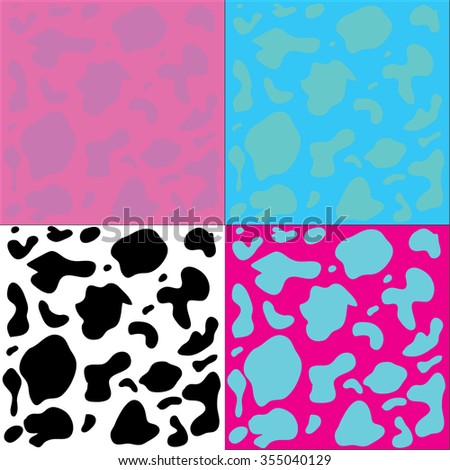 Set of four cow textures, pattern swatches made with different colors eps 10