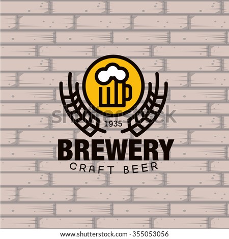 Simple Brewery Logo. beer mug against a brick wall Vector Illustration