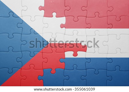 puzzle with the national flag of netherlands and czech republic . concept