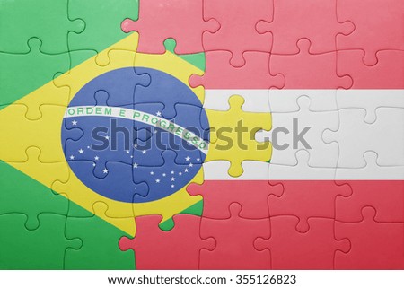 puzzle with the national flag of brazil and austria . concept
