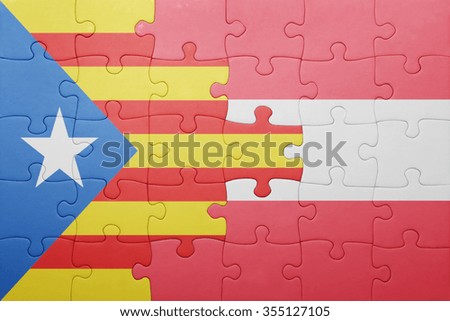 puzzle with the national flag of catalonia and austria . concept