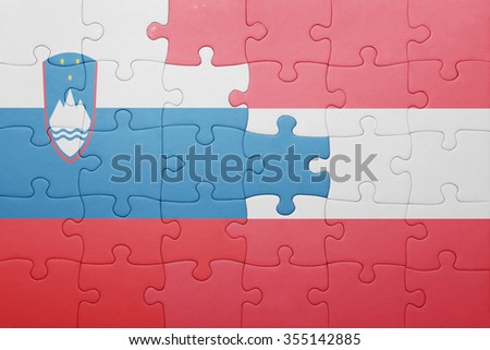 puzzle with the national flag of slovenia and austria . concept