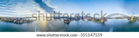 The Sydney Harbour. Panoramic 360 view of  city landmarks.
