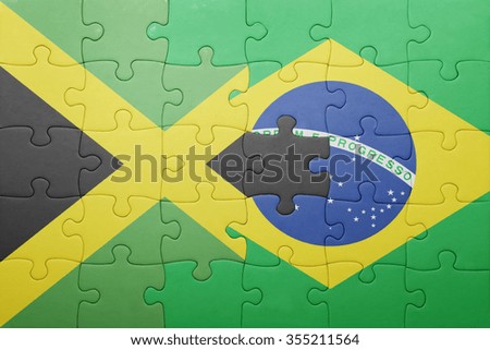puzzle with the national flag of jamaica and brazil . concept