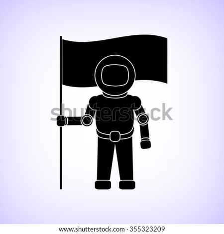 Astronaut with flag -  black vector icon