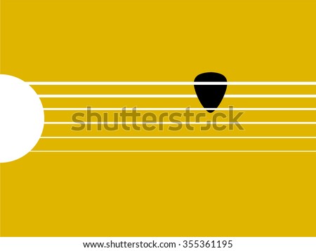 beautiful graphic design of guitar and pick,black guitar pick on the fingerboard,design concept of guitar