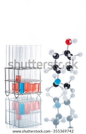 Molecular Structure and the liquid in Test Tube on white background