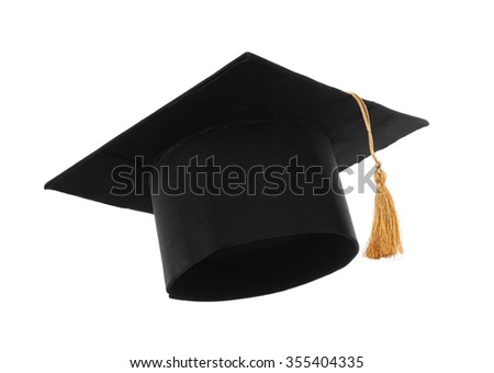 Black student hat, isolated on white Royalty-Free Stock Photo #355404335