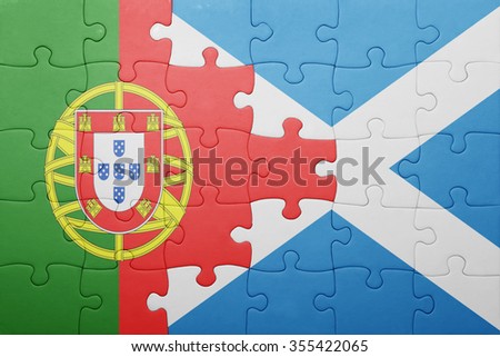 puzzle with the national flag of portugal and scotland . concept