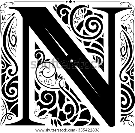 Illustration of a Vintage Monogram Featuring the Letter N
