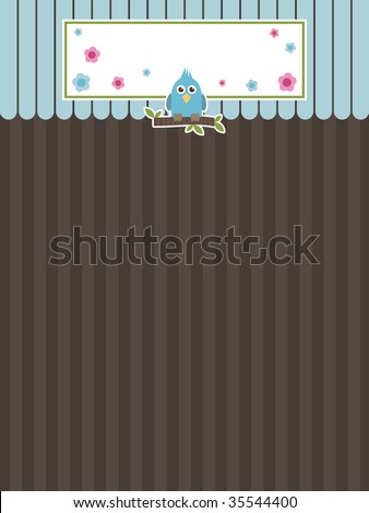striped background with nature text box, flowers and blue bird