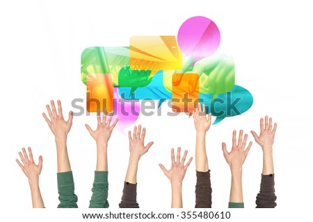 hands up and a cloud of social media