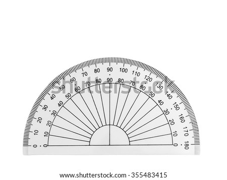 Transparent plastic protractor isolated on a white background