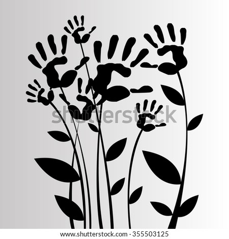 vector color hand handprint linearity silhouette leaves