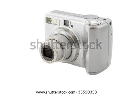 Silver digital camera isolated over white background