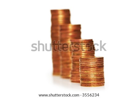 Stacks of coins isolated  on the white  background