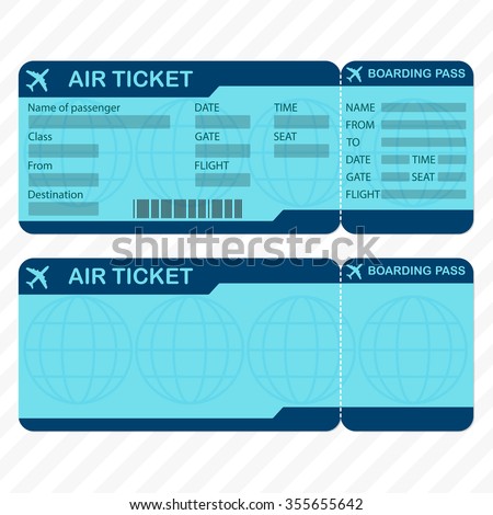 Airline or plane ticket template. Detailed boarding pass blank and airplane ticket. Vector illustration.