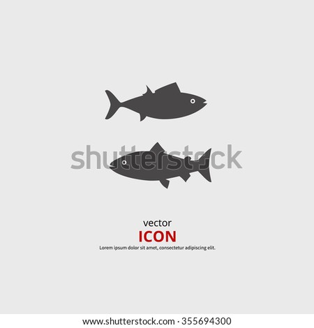 Vector fish icon set. Black silhouette illustration.