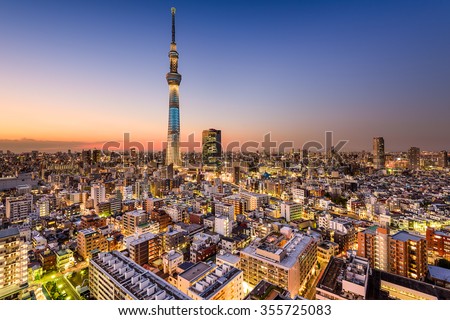 Tokyo, Japan cityscape with the Skytree. Royalty-Free Stock Photo #355725083