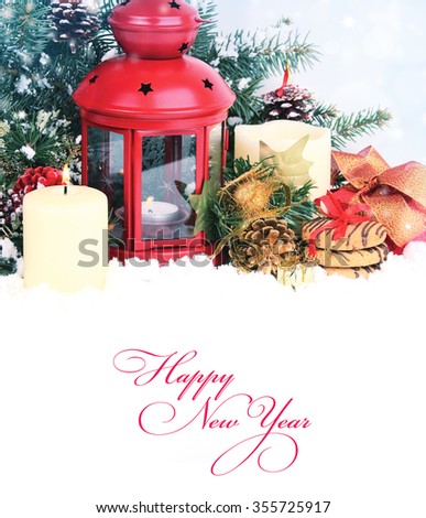 Christmas background with lantern and Christmas tree