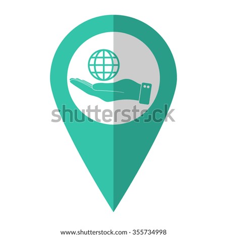 hand hold globe - vector icon;  green map pointer