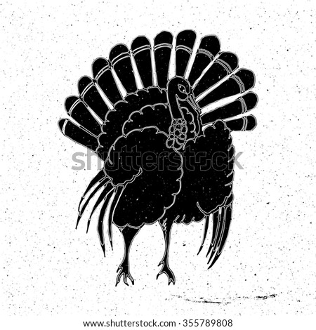 Turkey hand drawn in grunge style, can be used as a print on a t-shirt, textile, background, sign for pet shop logo, signage for farm, holiday thanksgiving