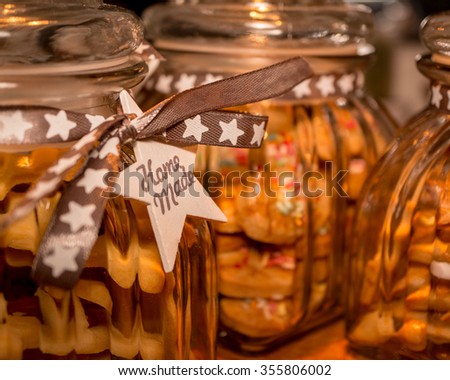 Christmas gift - jar with homemade cookies Royalty-Free Stock Photo #355806002