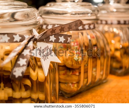 Christmas gift - jar with homemade cookies Royalty-Free Stock Photo #355806071