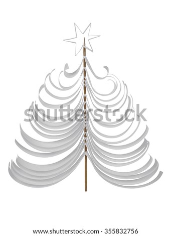 White Christmas tree made of paper isolated on white. Clipping path included.
