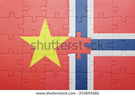 puzzle with the national flag of norway and vietnam . concept