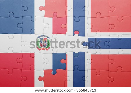 puzzle with the national flag of norway and dominican republic . concept
