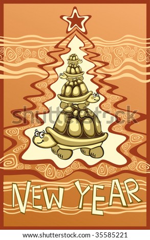 The new year tree shaped from funny cartoon turtles.