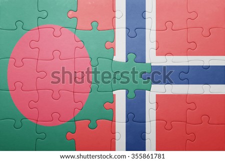 puzzle with the national flag of norway and bangladesh . concept