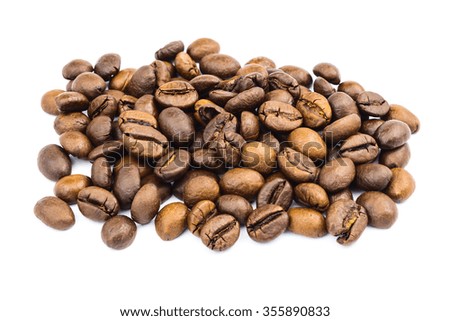 Pile of coffee beans isolated on white background