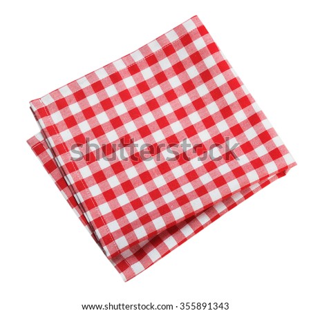 Table cloth kitchen red color isolated on white. Royalty-Free Stock Photo #355891343