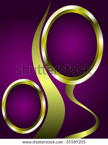 Abstract purple and gold business card template with gold ovals with room for text