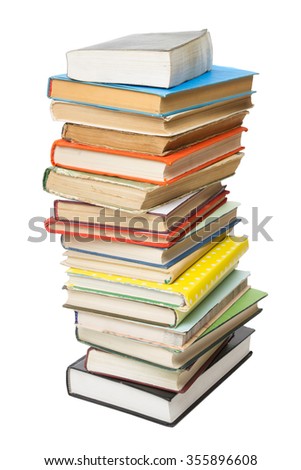 Stack of colorful books isolated on white background. Back to school. Copy space for text