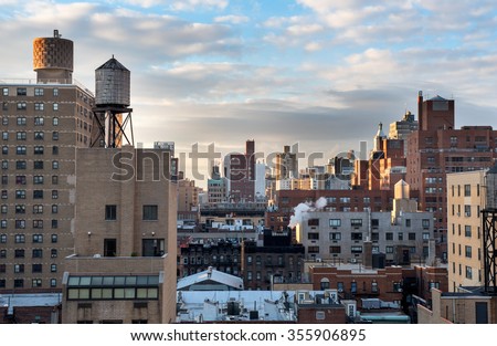 During sunrise the rooftops of Manhattan were bathing in a beautiful light