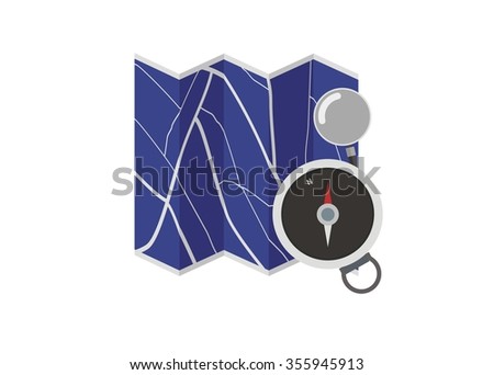 map simple illustration with compass and magnifier