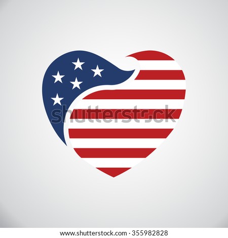 American flag inside heart. Vector logo