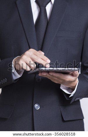 Businessman Use Tablet on Isolated White Background
