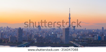 Tokyo city view and Tokyo skytree at sunset time