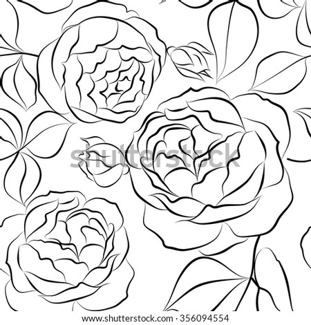 black and white seamless pattern with roses