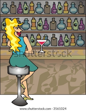 scene of a bar with a blond girl
