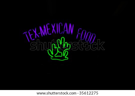 neon tex mex food with cactus sign