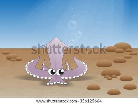 Fresh live squid in the sea - cartoon 