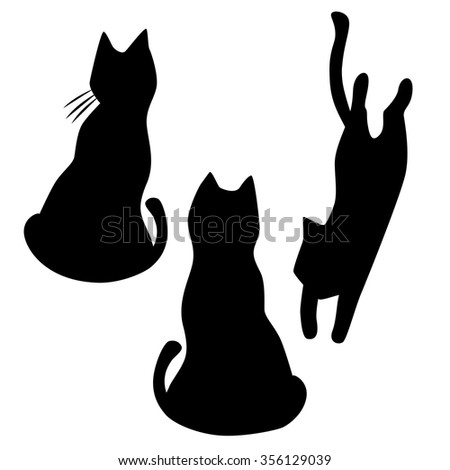 Black silhouette of cats set. Vector illustration isolated on white background.
