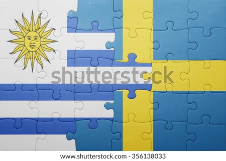 puzzle with the national flag of sweden and uruguay . concept