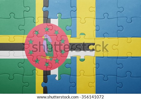 puzzle with the national flag of sweden and  dominica. concept