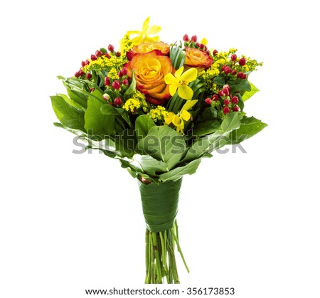 Colorful bouquet of roses on white